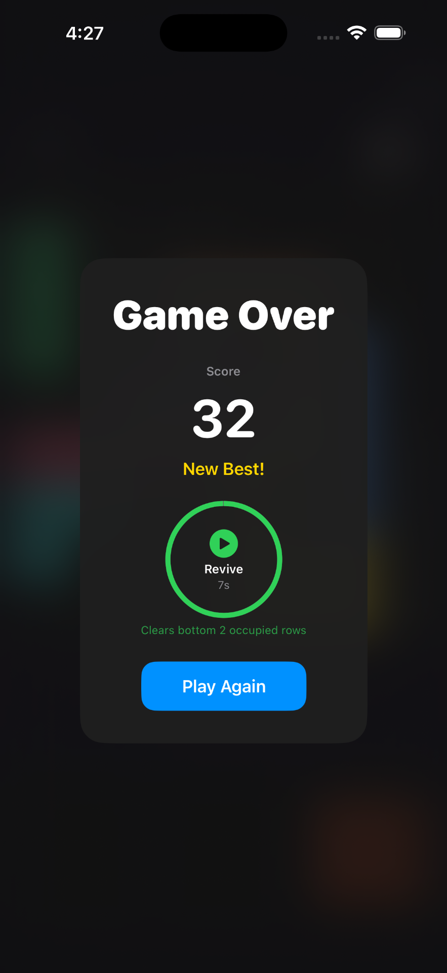 Lumiblox game over screen with revive option